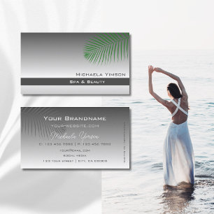 Silver Grey Gradient with Cute Palm Leaf Simple Business Card