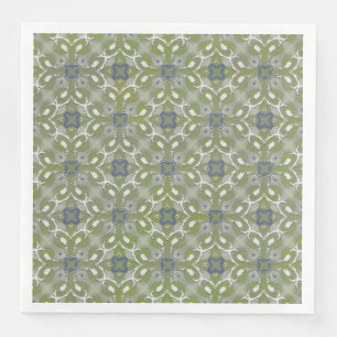 Silver Grey Green Blue Metallic Filigree Pattern Napkin