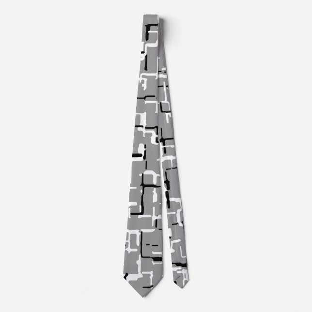 Silver Grey Grey Black White Abstract Pattern Tie (Front)