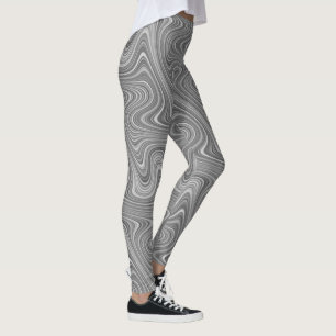 Silver Grey Grey Curvy Lined Abstract Leggings