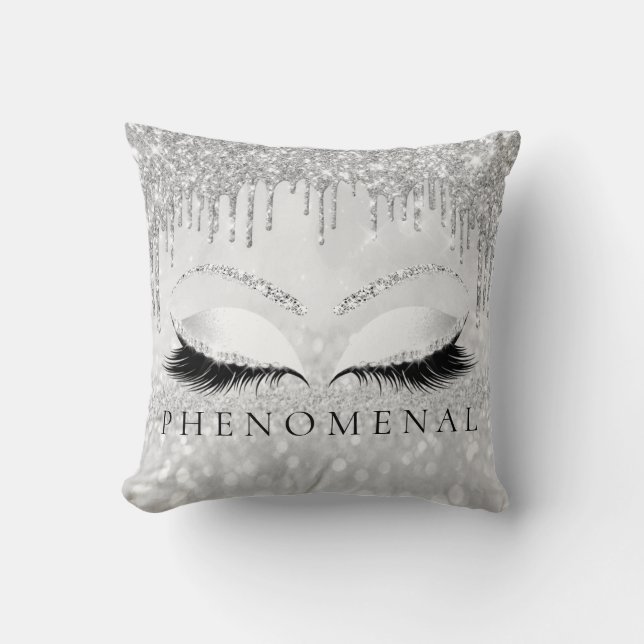 Silver Grey Grey Eyelashes Glitter PHENOMENAL Cushion (Front)
