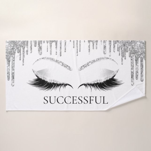 Silver Grey Grey Glitter White Eye Makeup Name Bath Towel (Bath Towel)
