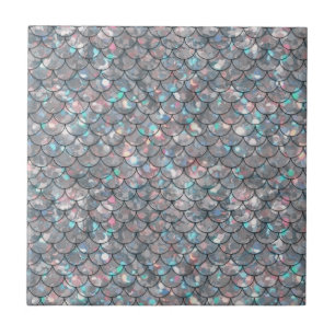 Silver Grey Grey Mermaid Fish Scales Holographic  Ceramic Tile
