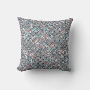 Silver Grey Grey Mermaid Fish Scales Holographic Cushion
