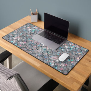 Silver Grey Grey Mermaid Fish Scales Holographic  Desk Mat