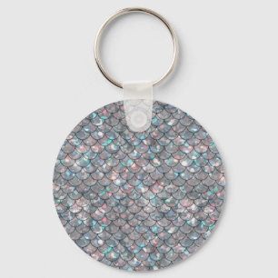 Silver Grey Grey Mermaid Fish Scales Holographic Key Ring