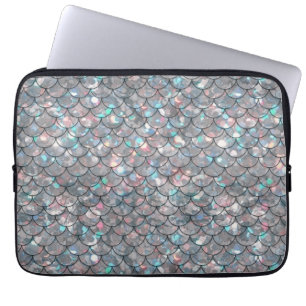 Silver Grey Grey Mermaid Fish Scales Holographic Laptop Sleeve