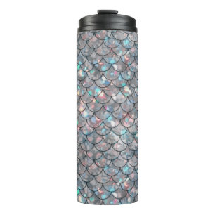 Silver Grey Grey Mermaid Fish Scales Holographic Thermal Tumbler