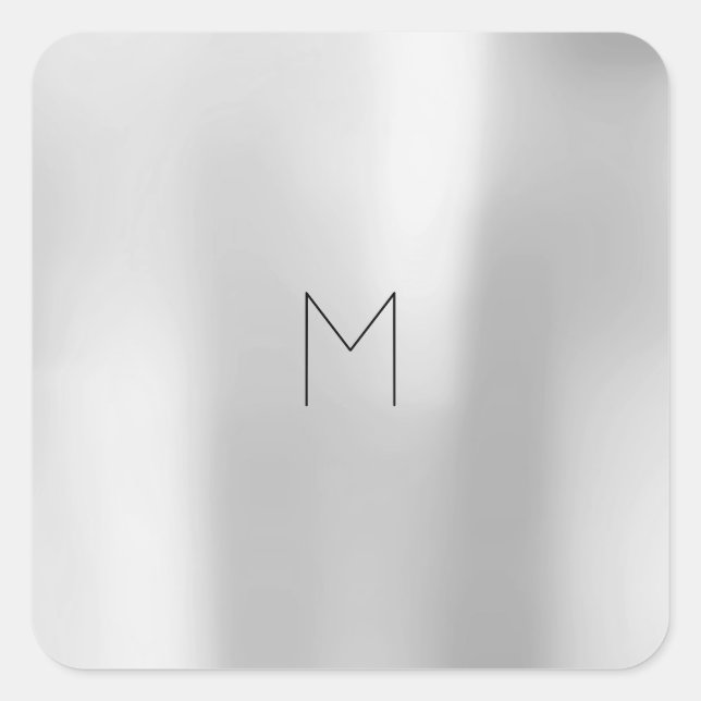 Silver Grey Grey Metallic Minimal Monogram Square Sticker (Front)