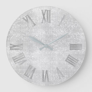 Silver Grey Grey Minimal Monochrom Roman Numbers Large Clock