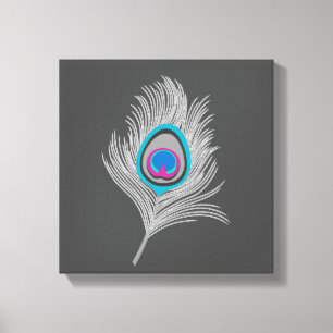 Silver Grey / Grey Peacock Feather on Graphite Canvas Print