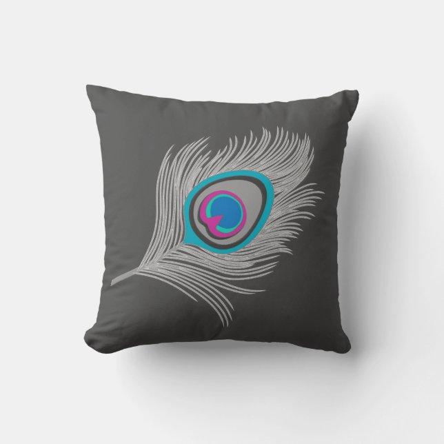 Silver Grey / Grey Peacock Feather on Graphite Cushion (Front)