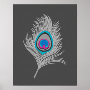 Silver Grey / Grey Peacock Feather on Graphite Poster