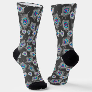 Silver Grey / Grey Peacock Feathers on Dark Grey Socks