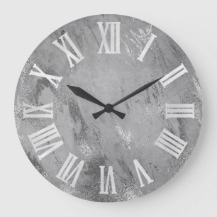 Silver Grey  Grey Silver Roman Numbers Large Clock