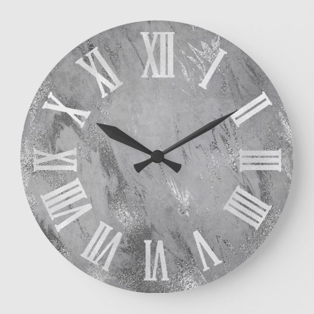 Silver Grey  Grey Silver Roman Numbers Large Clock (Front)
