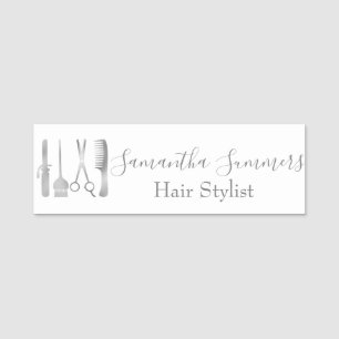 Silver grey  Hair Salon Stylist Personalised Name Tag