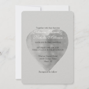 Silver Grey Heart Romantic Wedding Invitation