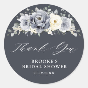 Silver Grey Ivory Floral Bridal Shower Thank you C Classic Round Sticker