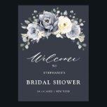 Silver Grey Ivory Floral  Bridal Shower Welcome Po Poster<br><div class="desc">Elegant floral winter bridal shower welcome poster features elegant grey ,  ivory and silver watercolor flower bouquet frosty-hued greenery. Please contact me for any help in customisation or if you need any other product with this design.</div>