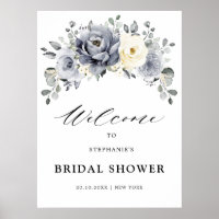 Silver Grey Ivory Floral Bridal Shower Welcome