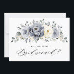 Silver Grey Ivory Floral Will you be my Bridesmaid Invitation<br><div class="desc">Elegant floral winter will you be my bridesmaid invitation features elegant grey ,  ivory and silver watercolor flower bouquet frosty-hued greenery. Please contact me for any help in customisation or if you need any other product with this design.</div>