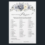 Silver Grey Ivory Floral Winter Bridal Shower Game<br><div class="desc">Elegant floral winter bridal shower game (what's in your purse) features elegant grey ,  ivory and silver watercolor flower bouquet frosty-hued greenery. Please contact me for any help in customisation or if you need any other product with this design.</div>