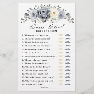 Silver Grey Ivory Floral Winter Bridal Shower Game