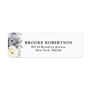 Silver Grey Ivory Floral Winter Return Address Label