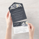Silver Grey Ivory Floral Winter Rustic Wedding All In One Invitation<br><div class="desc">Elegant floral winter wedding invitation features elegant grey ,  ivory and silver watercolor flower bouquet frosty-hued greenery. Please contact me for any help in customisation or if you need any other product with this design.</div>