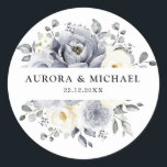 Silver Grey Ivory Floral Winter Rustic Wedding Classic Round Sticker<br><div class="desc">Elegant floral winter wedding favour sticker features elegant grey ,  ivory and silver watercolor flower bouquet frosty-hued greenery. Please contact me for any help in customisation or if you need any other product with this design.</div>