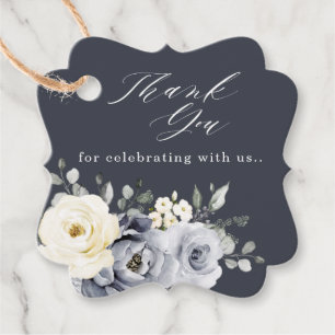 Silver Grey Ivory Floral Winter Rustic Wedding Fav Favour Tags