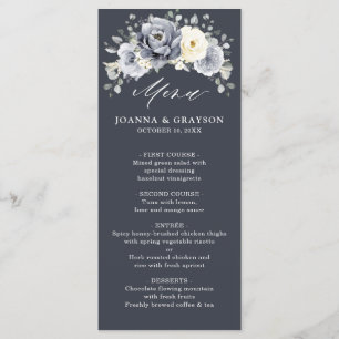 Silver Grey Ivory Floral Winter Rustic Wedding Men Menu