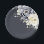 Silver Grey Ivory Floral Winter Rustic Wedding Pap Paper Plate<br><div class="desc">Elegant floral winter wedding paper plates elegant grey ,  ivory and silver watercolor flower bouquet frosty-hued greenery. Please contact me for any help in customisation or if you need any other product with this design.</div>