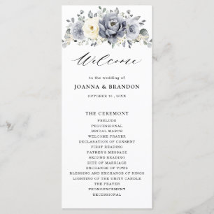 Silver Grey Ivory Floral Winter Rustic Wedding Program