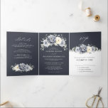 Silver Grey Ivory Floral Winter Rustic Wedding Tri Tri-Fold Announcement<br><div class="desc">Elegant floral winter wedding invitation features elegant grey ,  ivory and silver watercolor flower bouquet frosty-hued greenery. Please contact me for any help in customisation or if you need any other product with this design.</div>
