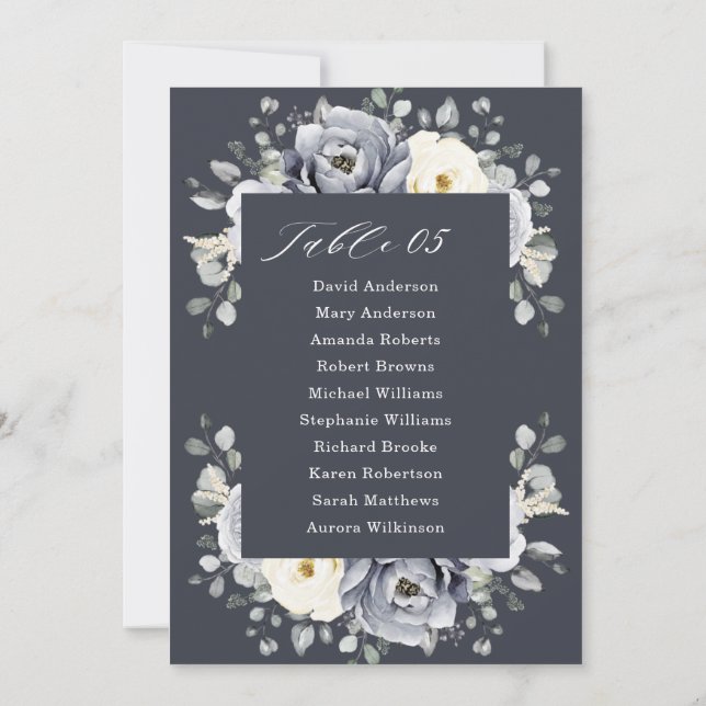 Silver Grey Ivory Floral Winter Seating Chart Invi Invitation (Back)
