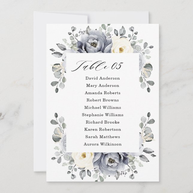 Silver Grey Ivory Floral Winter Seating Chart Invitation (Front)