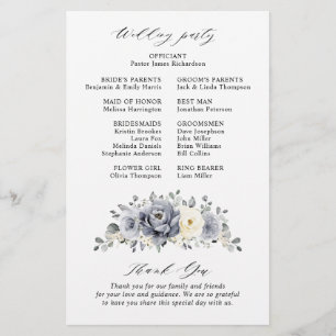 Silver Grey Ivory Floral Winter  Wedding Program