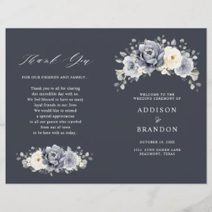 Silver Grey Ivory Floral Winter  Wedding Program