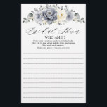 Silver Grey Ivory Floral Winter Who Am I Game<br><div class="desc">Elegant floral winter bridal shower who Am I game features elegant grey ,  ivory and silver watercolor flower bouquet frosty-hued greenery. Please contact me for any help in customisation or if you need any other product with this design.</div>