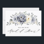 Silver Grey Ivory  Will you be my Maid of Honour Invitation<br><div class="desc">Elegant floral winter will you be my maid of honour  invitation features elegant grey ,  ivory and silver watercolor flower bouquet frosty-hued greenery. Please contact me for any help in customisation or if you need any other product with this design.</div>