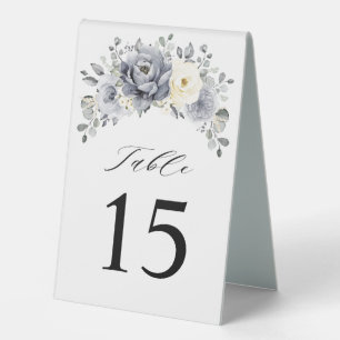 Silver Grey Ivory  Winter Wedding Table Number