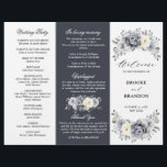 Silver Grey Ivory Winter Wedding Tri-Fold Program<br><div class="desc">Elegant floral winter wedding Tri-fold program card features elegant grey ,  ivory and silver watercolor flower bouquet frosty-hued greenery. Please contact me for any help in customisation or if you need any other product with this design.</div>