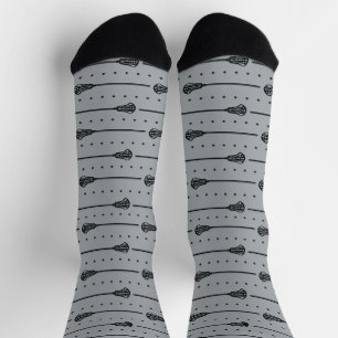 Silver Grey Lacrosse Black Sticks & Dots Pattern Socks