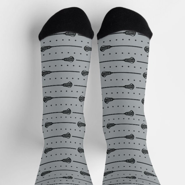 Silver Grey Lacrosse Black Sticks & Dots Pattern Socks (Top)
