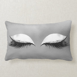 Silver Grey  Lashes Glass White Glitter Makeup Lumbar Cushion