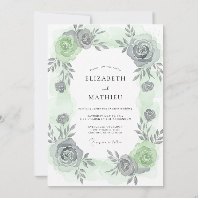 Silver Grey Leafy Wedding Invitation (Front)