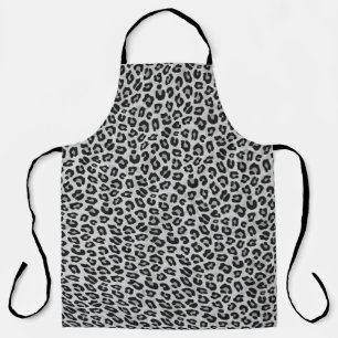 Silver Grey Leopard Animal Print Kitchen Apron