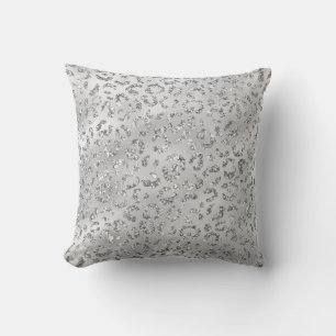 Silver Grey Leopard Print Modern Animal Elegant Cushion